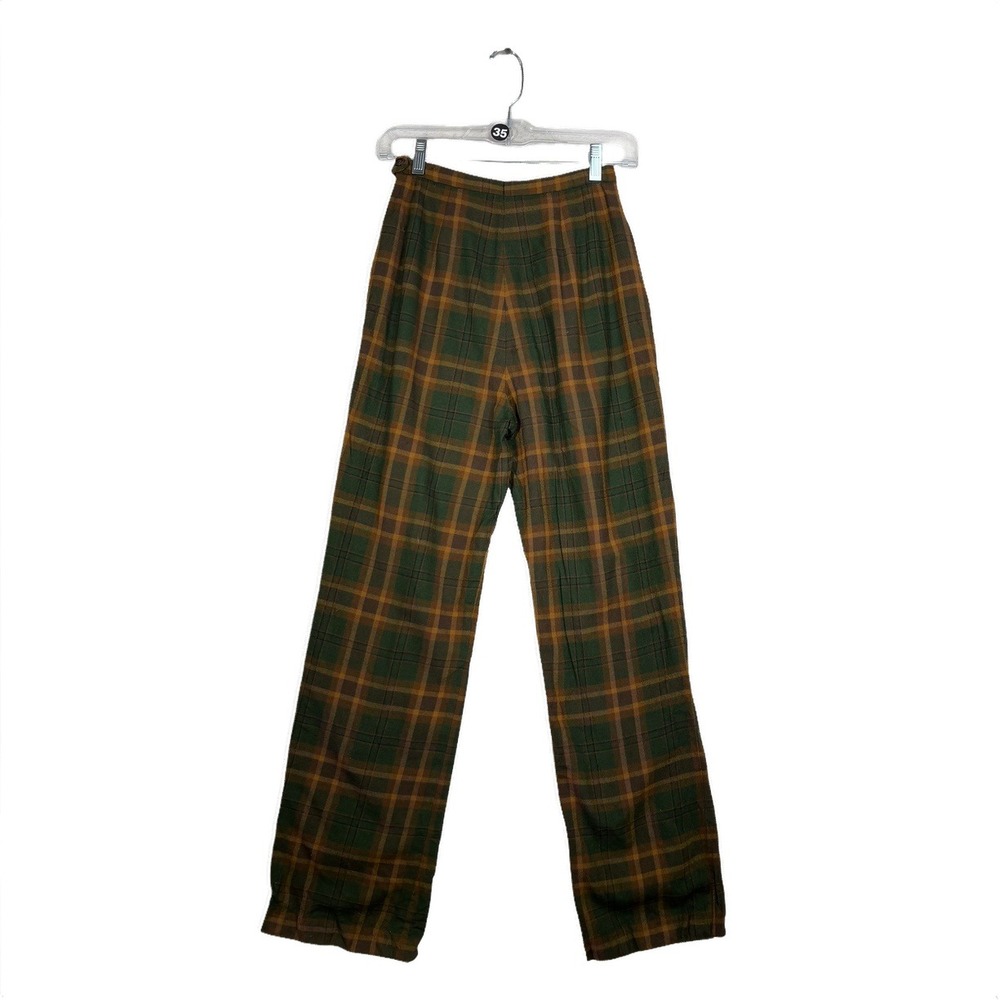 Highland Queen Plaid Wool Trousers Women 24 Green Brown Excellent Vintage Canada